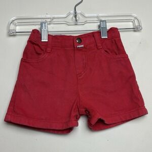 Vintage Baby Guess USA Red Denim‎ Shorts 12M Made in USA Elastic Waist Snap Open